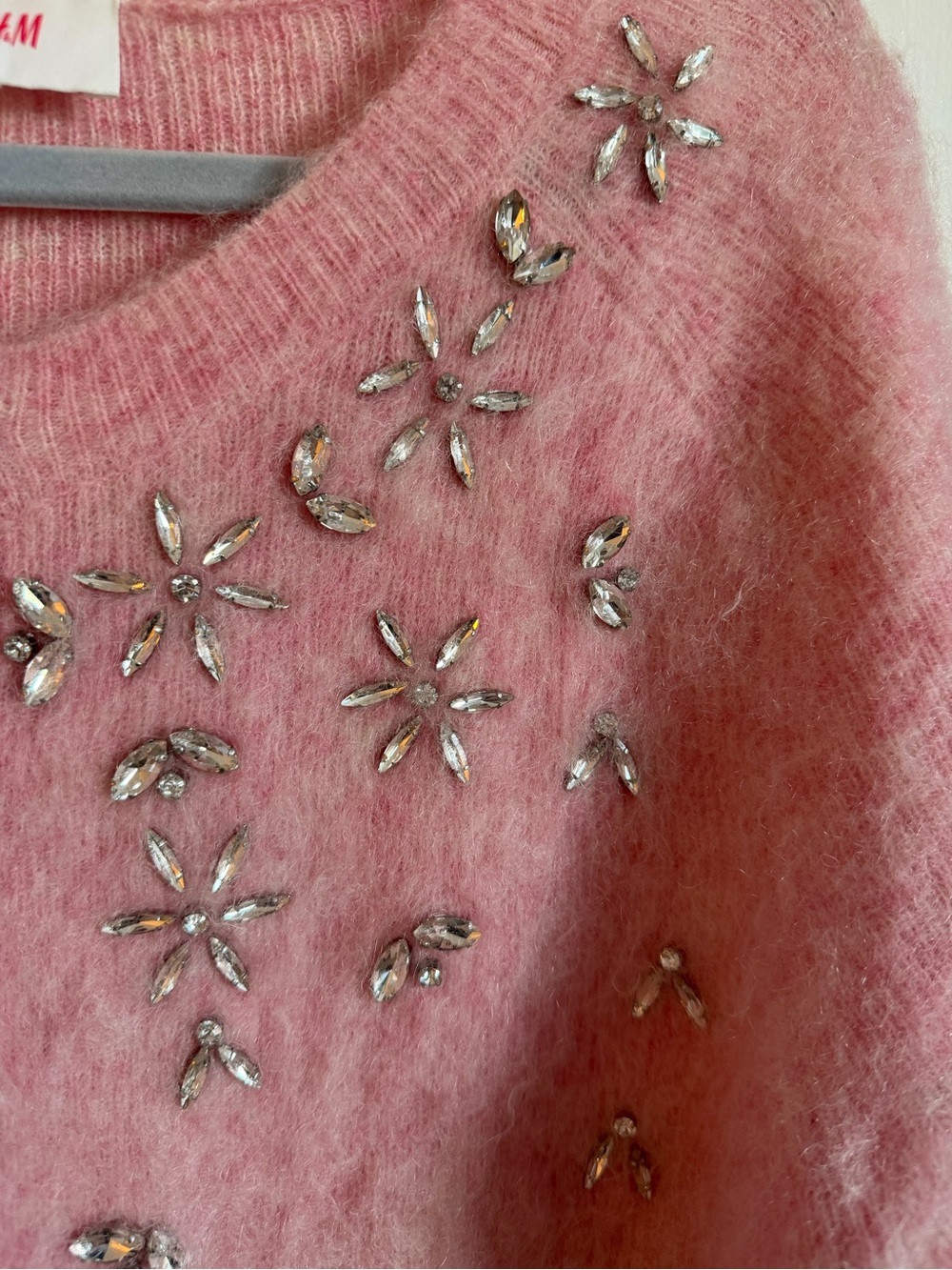 Paco Rabanne x H&M Pink Embellished Mohair Cropped Cardigan XL - Picture 4 of 9